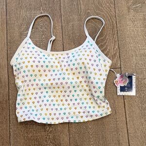 Roller Rabbit White Cropped Tank with Multicolor Heart Print